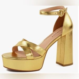 Gold Platform Ankle-Strap Heels - Womens